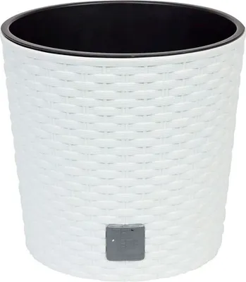 Image de Pot de fleurs aspect rotin Cache-pot Round 20 cm blanc