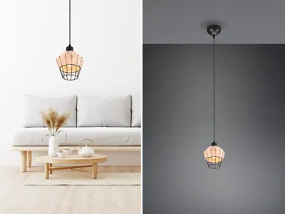 Produktbild von LED Pendelleuchte Modern Esstischlampe Küchenlampe schwarz Rattan Natur Ø 18cm
