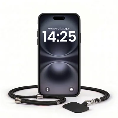 Produktbild von Handyhülle für Apple iPhone 16e mit Handykette Band Kordel Hülle Case Schutzhülle Schwarz