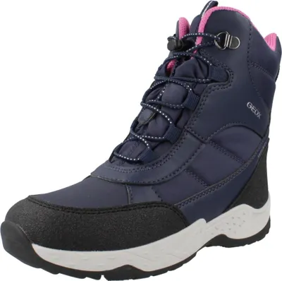 A single blue winter boot for a girl.