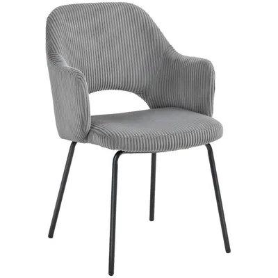 Produktbild von Esszimmerstuhl, Cordbezug, Schalenform, Metallbeine, Fußpolster, Grau