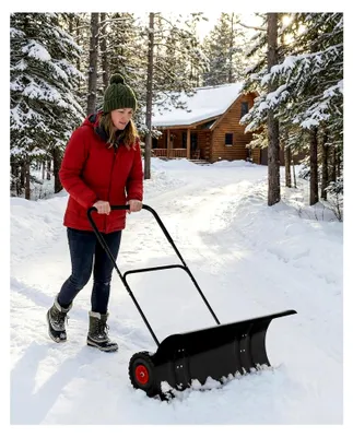 Produktbild von Schneeschaufel Mit Rädern – Schwerlast Schneepflug Mit Verstellbarem Griff Und Neigbarem Blatt