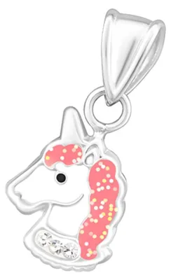 Produktbild von Kinderkette 925 Silber Kette: Glitzer Anhänger Halskette für Mädchen Einhorn (Unicorn)