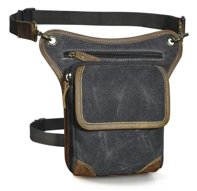 Produktbild von Wasserdichte Motorrad-Hüfttasche aus Segeltuch und Leder für Herren, Schwarz, 16,5 x 4 x 25 cm
