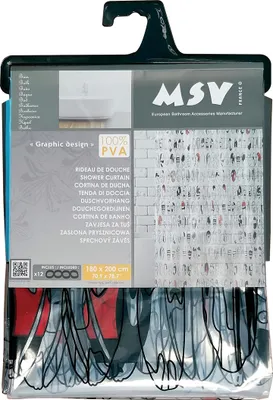 Obrázek produktu pro MSV Sprchový závěs Peva Anti Mould 100% voděodolný 180x200 cm "Graphics" White