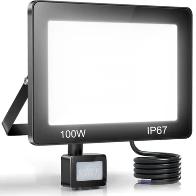 100W LED-Außenstrahler mit PIR-Sensor, 10000LM, IP67, schwarz