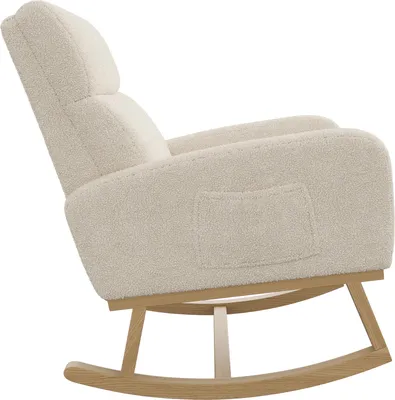 Image de Fauteuil à Bascule, Fauteuil D'allaitement Avec Pieds En Bois Massif, Adapté Au Salon Chambre, Beige
