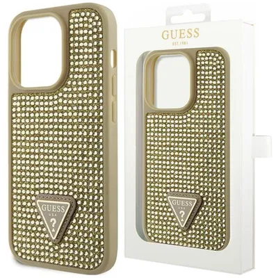 Produktbild von Guess Rhinestones Triangle Metal Logo Case für iPhone 14 Gold