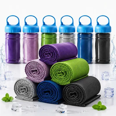 Produktbild von 6 Stück Kühlhandtuch Cooling Towel, 100 x 30 cm, sofort kühlend & schnelltrocknend, Mikrofaser Sporthandtuch für Fitness, Training, Outdoor, Sommer