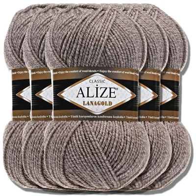 Immagine prodotto di Alize 5x 100 g Lana Lanagold, tinta unita, uncinetto, lavoro a maglia (DUE Beige | 650)