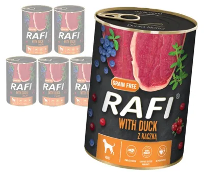 Zdjęcie produktu dla Rafi 6x400g Bezzbożowa Mokra Karma Dla Psa Z Kaczką Żurawiną I Borówką