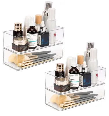 Produktbild von Acryl-Organizer, 4er-Set transparente Aufbewahrungsboxen für Kosmetikartikel, Schmuck und Bürobedarf, stapelbar, für Schminktisch, Arbeitsplatte, Badezimmer, 1 Fach