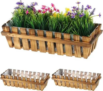 Obrázok produktu pre Sada 3 drevených kvetináčov na parapet a balkón - prírodný balkónový box - rozmery 12x45x19,5 cm