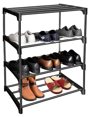 Schoenenregal, 4 Ebenen, stapelbar, Metall, 8 Paare, schwarz