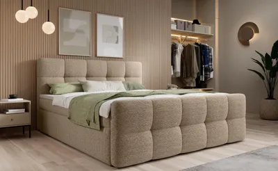 Produktbild von Kontinentalbett 160x200 cm Calma mit Bettkasten, Matratze und Topper, Boxspringbett Doppelbett Polsterbett mit Stauraum, Gepolstertes Kopfteil