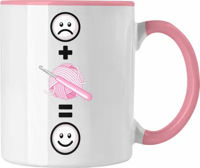 Produktbild von Trendation - Stricken Tasse Geschenk für Häckel Strickerin Lustige Geschenkidee :( + Garn und Wolle = :) (Rosa)
