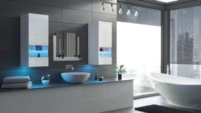 Produktbild von Furnitech ALIUS 40 Badezimmer Bademöbel Badeschränke Spiegel Set (Möbel ohne LED, A40/HG/W/2)