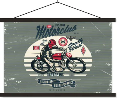 Produktbild von MuchoWow® Textilposter Motorrad - Retro - Zitat 60x40 cm mit schwarzem Rahmen - Hölzernes