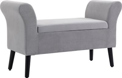 HOMCOM lavica čalúnená lavica s úložným priestorom podrúčky lavica truhlica moderná predsieň spálňa obývacia izba zamatový polyester guma drevo svetlosivá 115,5 x 43,5 x 66 cm