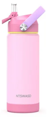 Obrázok produktu pre Nerezová fľaša na pitie so slamkou, termoizolačná, 550 ml, ružová, bez BPA