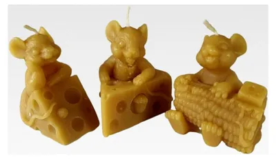 Produktbild von Mäusekerzen 3er Set 6 cm – handgegossene Figurenkerzen aus 100% Bienenwachs