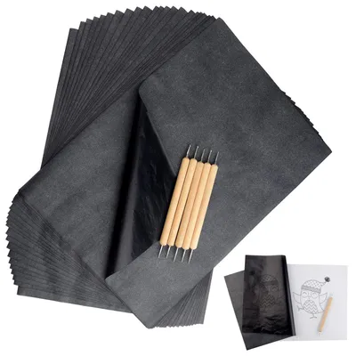 Produktbild von TRANKIELO® - 120 Blatt Kohlepapier – A4 Format – mit 5 Prägestiften – schwarzes Transferpapier