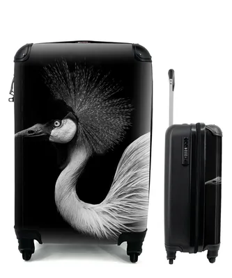 Produktbild von MuchoWow® Koffer Handgepäck Trolley Rollkoffer Kleine Reisekoffer mit 4 Rollen - Kranich - Schwarz - Weiß - Vogel - Tiere - Cabin Size < 55x40x23 cm & 55x40x20 cm - Fotokoffer - Kabinenkoffer - Boardgepäck - Reise-Box - Reisekoffer - Reisegepäck - Koffer mit Bild - Trolley für Kinder