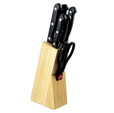 Produktbild von Michelino Holz-Messerblock 7 tlg. Messerset Holzblock 11239 Messerset schwarze Griffe