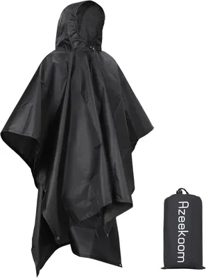 Produktbild von Wasserdichte Regenponcho, 3-in-1, atmungsaktives Polyester, mit Kapuze, für Outdoor-Aktivitäten