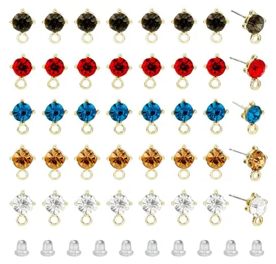 Ohrstecker-Befunde 40 Stk., 5 Farben, Legierung, Glassteine, DIY