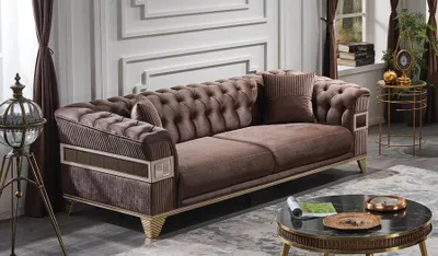 Produktbild von Braun Sofa 3 Sitzer Wohnzimmer Chesterfield Polstermöbel Luxus Design
