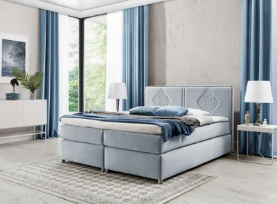 Produktbild von Boxspringbett Schlafzimmerbett Bett DAMIANO DELUX Stoff Hellgrau 160x200cm