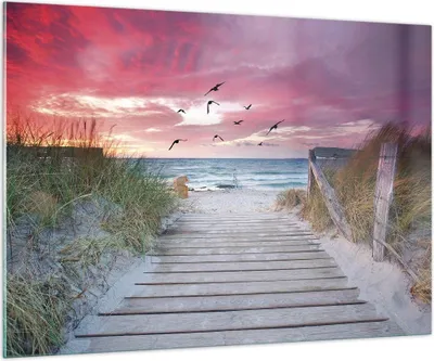 Produktbild von Bilder auf glas - Einteilig - Strand Sand Vögel - 100x70cm - Glasbilder - Wandbilder - Bilder - zum Aufhängen bereit - Wanddekoration aus Glas - Glas Bilder - Wandbild auf Glas - GAA100x70-4994