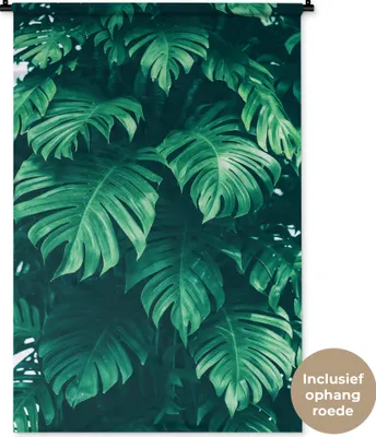 Produktbild von MuchoWow® Wandteppich Wandbehang Monstera - Blätter - Pflanzen - Dschungel - Natur 90x135 cm Tapisserie Dekoration Wandtuch - Baumwolle - Wandskulptur