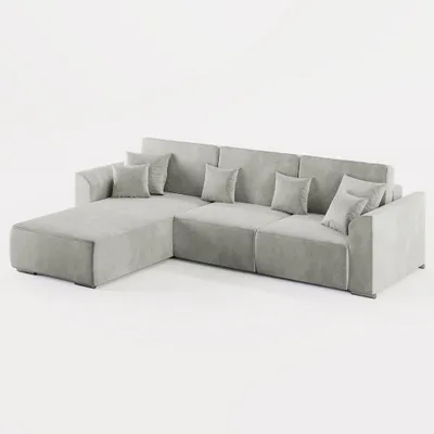 Produktbild von ECKSOFA LUMO L Links Hellgrau Velours-Stoff mit Schlaffunktion und Bettkasten