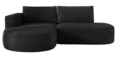 Produktbild von Ecksofa mit Schlaffunktion PIANO, Cord Sofa 180x267 cm, Schlafsofa L-Form, Couch mit Bettkasten, Polsterecke, Wohnlandschaft - Schwarz PS135 Links