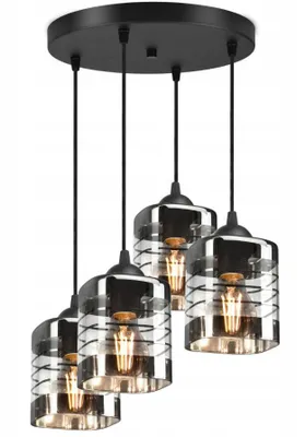 Obrázek produktu pro Luxolar Led závěsné svítidlo 4 plameny se skleněným stínidlem černé-průhledné E27 60W - Stropní světlo k montáži - Závěsné svítidlo do obývacího pokoje, kuchyně