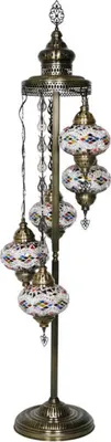 Productafbeelding van Handgemaakte Turkse staande lamp met 5 glazen bollen, een oosterse mozaïeklamp in een golvend design