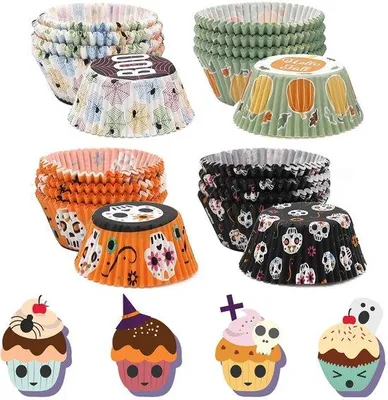 Produktbild von Azomor® Set von 400 Halloween Muffinförmchen für gruselige und festliche Cupcakes
