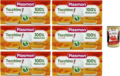 Produktbild von Plasmon Carne Tacchino e cereale 6x (2x80g) Mit italienischem Fleisch, 100% natürlich, ohne Stärken und Räume hinzugefügt + Italian Gourmet polpa 400g