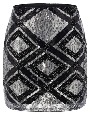 Produktbild von Damen Minirock schwarz XS mit funkelnden Pailletten und geometrischem Muster