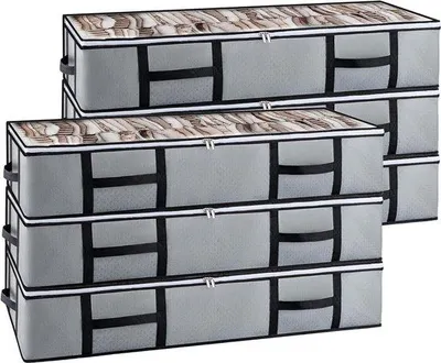 Image de Coffre de rangement de 90 l avec couvercle, 6 pièces, pour ranger le linge de lit et les vêtements