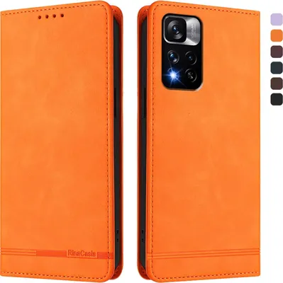 Produktbild von Hülle für Xiaomi Redmi Note 11 Pro+ 5G, Retro Kunstleder Ständer Klapphülle mit Kartenfächer und Magnetische Orange