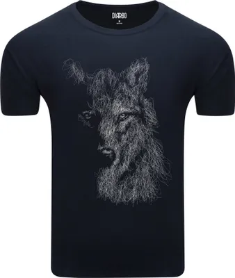 Produktbild von Diarbo Herren T-Shirt mit Tierliebhaber Druck Skizze eines Wolfsporträt Dunkelblau Gr.M
