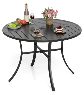 Produktbild von COSTWAY Gartentisch Metall 108x108cm, wetterfester Terrassentisch mit Schirmloch, runder Balkontisch für 4 Personen, Outdoor-Esstisch, Schwarz