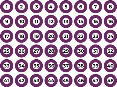 Obrázek produktu pro Samolepicí list formátu A4 s číslováním 1–48, fialový, edm.