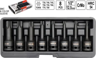 Immagine prodotto di YATO Set di 8 pezzi di chiavi a bussola Torx per avvitatore a impulsi nero YT-1065