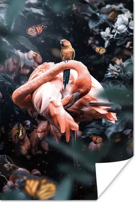 Produktbild von MuchoWow® Poster Flamingo - Schmetterling - Vogel - Dschungel 120x180 cm - Kunstposter