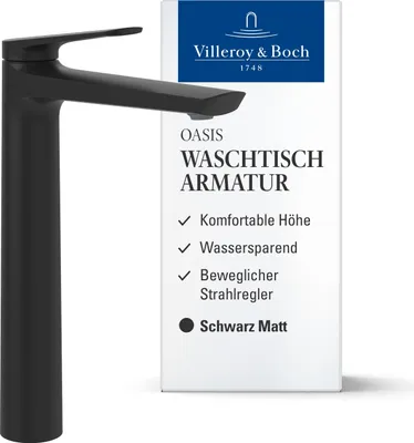 Produktbild von Villeroy & Boch Oasis Waschtischarmatur erhöht, ohne Zugstange Schwarz, H: 245 mm