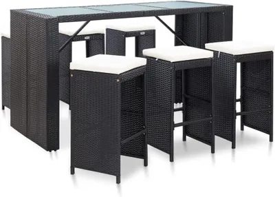Produktbild von 7-teiliges Gartenbar-Set mit Bartischen für Terrasse und Außenbereich, Poly Rattan, Schwarz